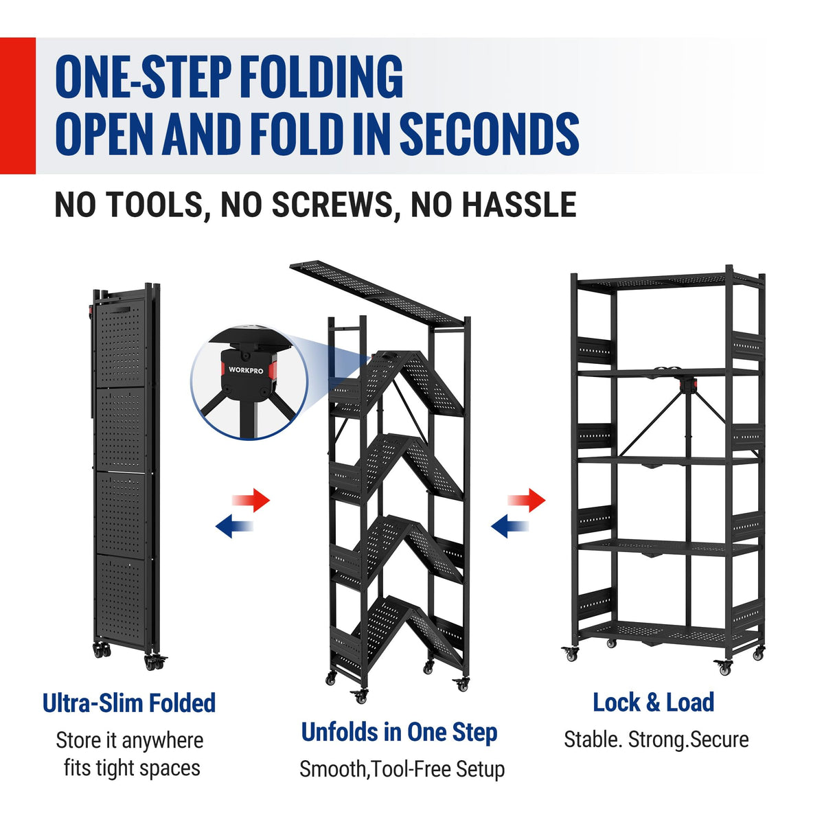 WORKPRO perforated metal shelf promotes airflow to keep items dry
