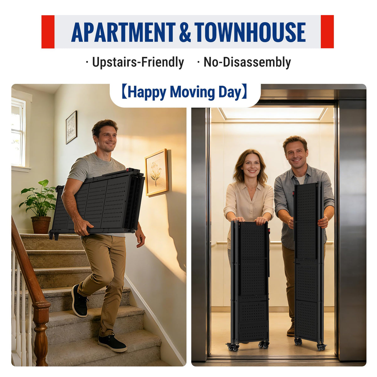 WORKPRO 5-tier folding shelf with wheels enables smooth mobility between rooms