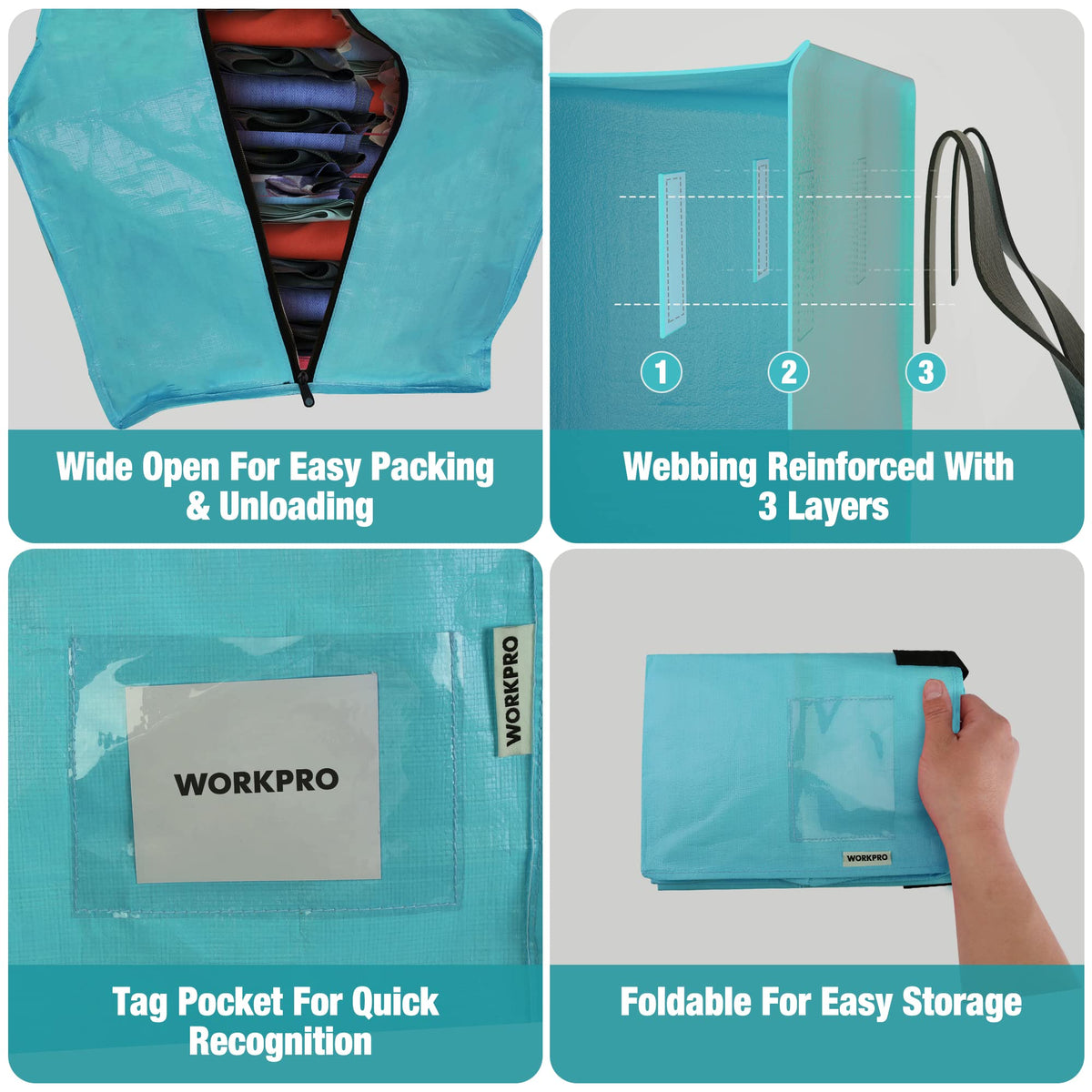 WorkPro bag folded flat for compact storage when not in use
