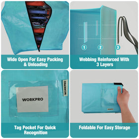 WorkPro bag folded flat for compact storage when not in use