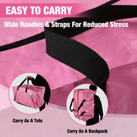 WORKPRO pink bag featuring backpack straps for hands-free carrying.