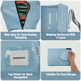 WorkPro bags with reinforced 3-layer straps for comfortable carrying.