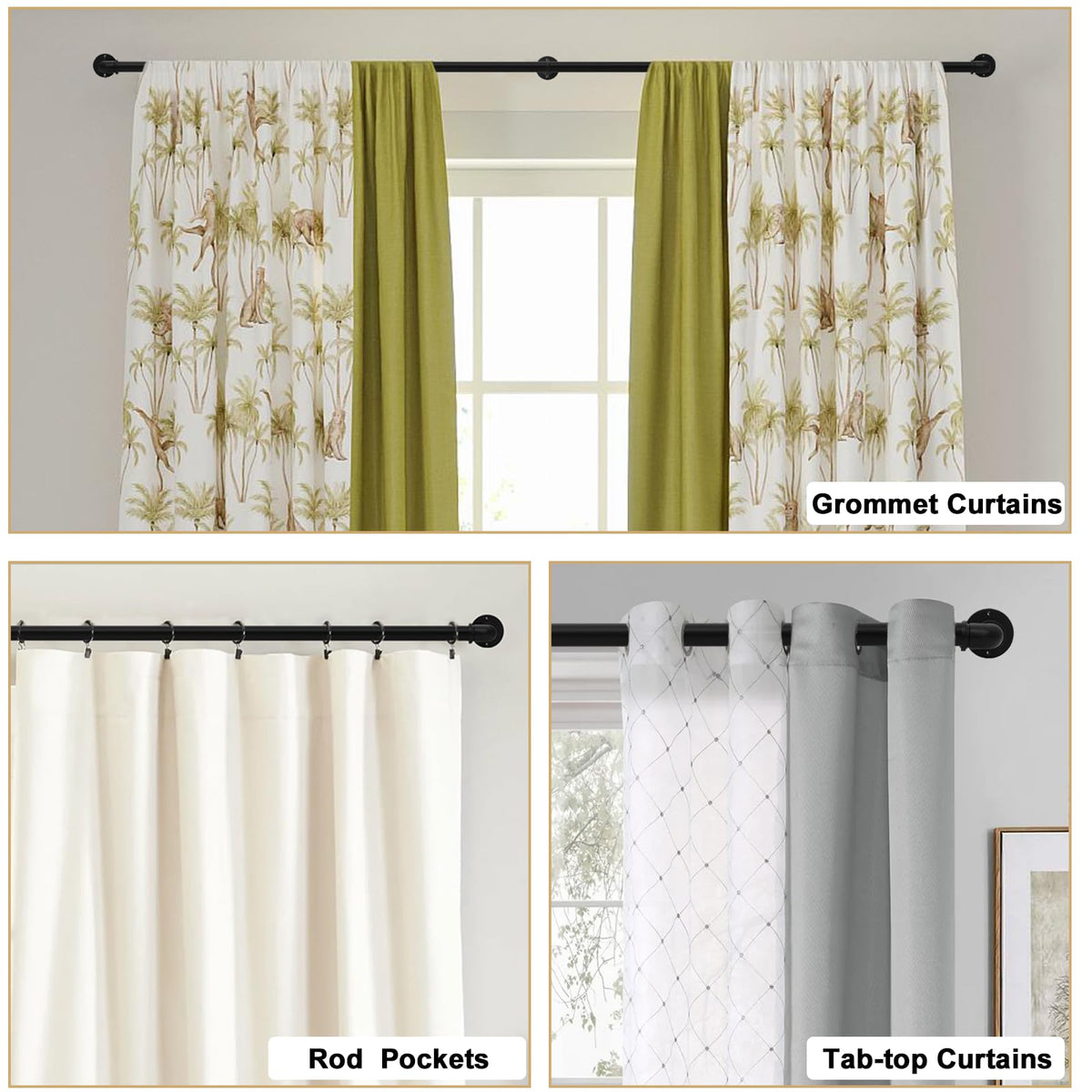 WORLD RODS matte black industrial curtain rod complements urban interiors and durable performance.