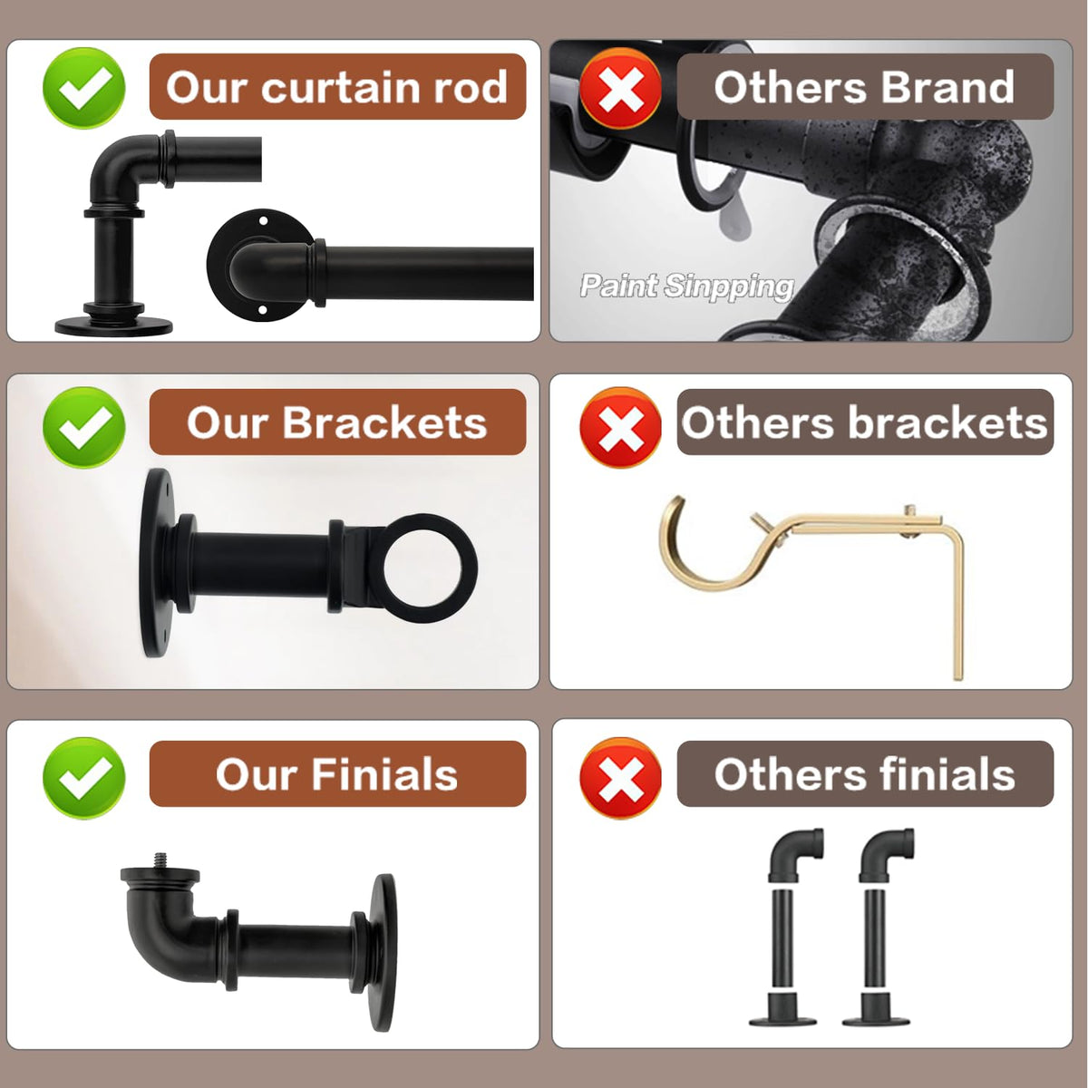 WORLD RODS black curtain rod enhances bedroom and living room aesthetics.