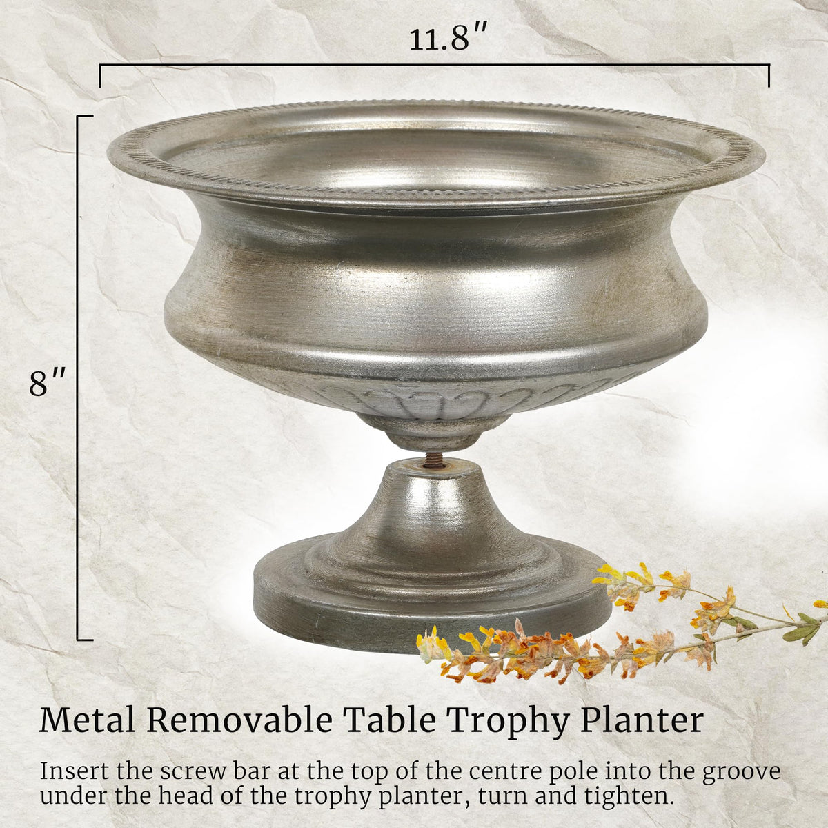 Worth urn vase silver close-up shows durable metal construction for longevity.