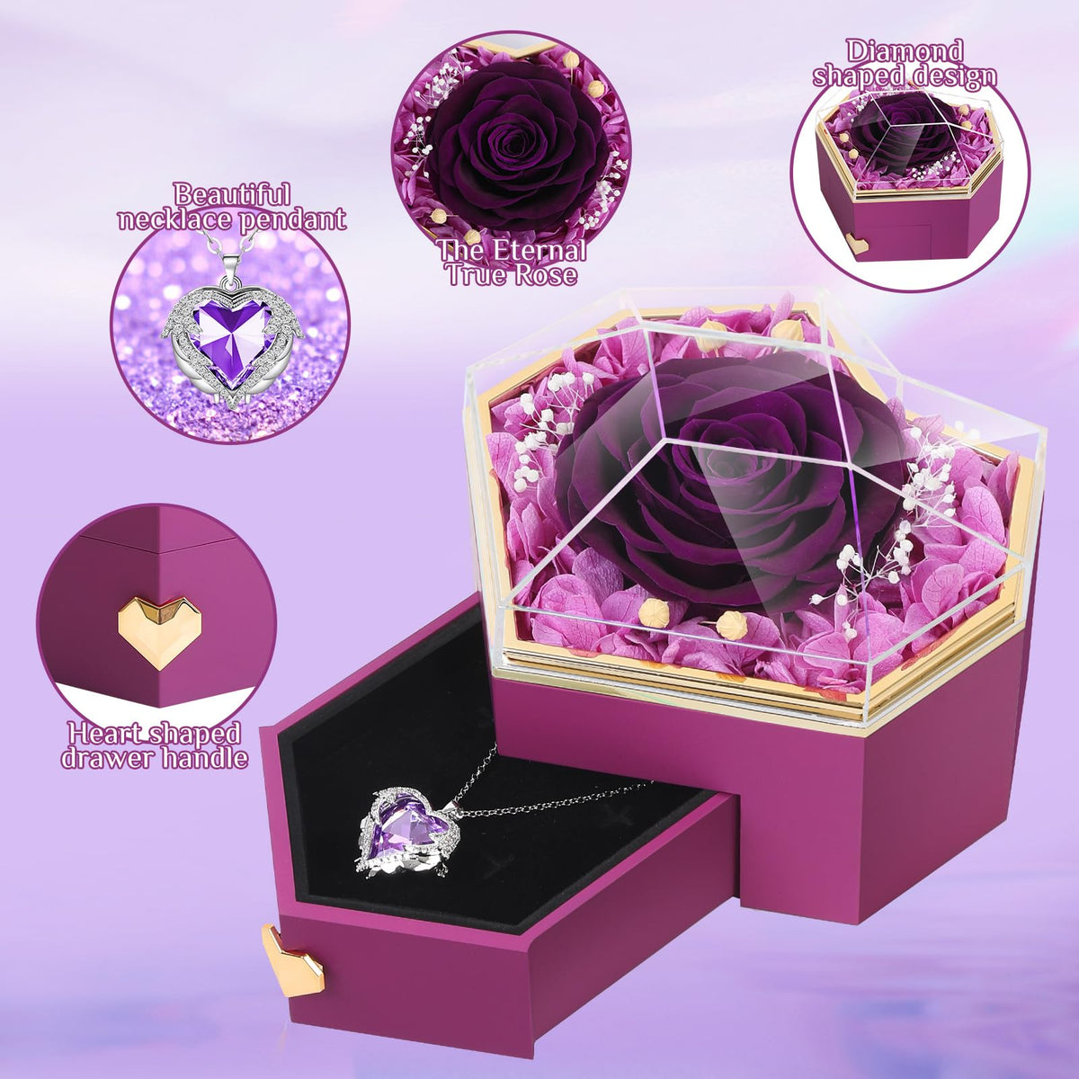 Worthfan eternal rose under a transparent lid highlighting lasting beauty for display