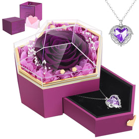 Worthfan preserved rose in a diamond box with open lid, ideal romantic keepsake
