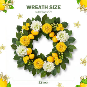 Worthyeah Lemon Wreath closeup lemons showing lifelike fruit for year-round charm.