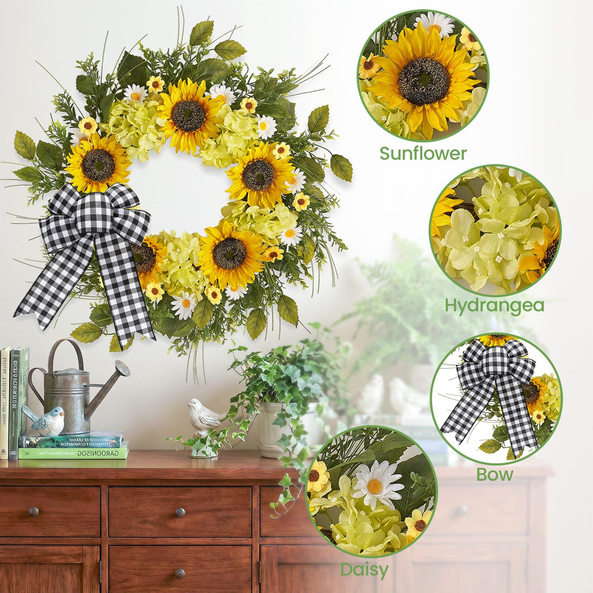 Worthyeah sunflower wreath lifelike blooms closeup highlights realistic petals