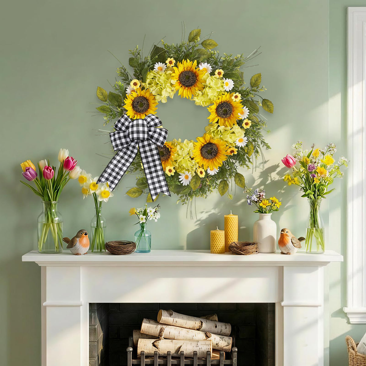 Worthyeah sunflower wreath ready to hang for instant spring welcome