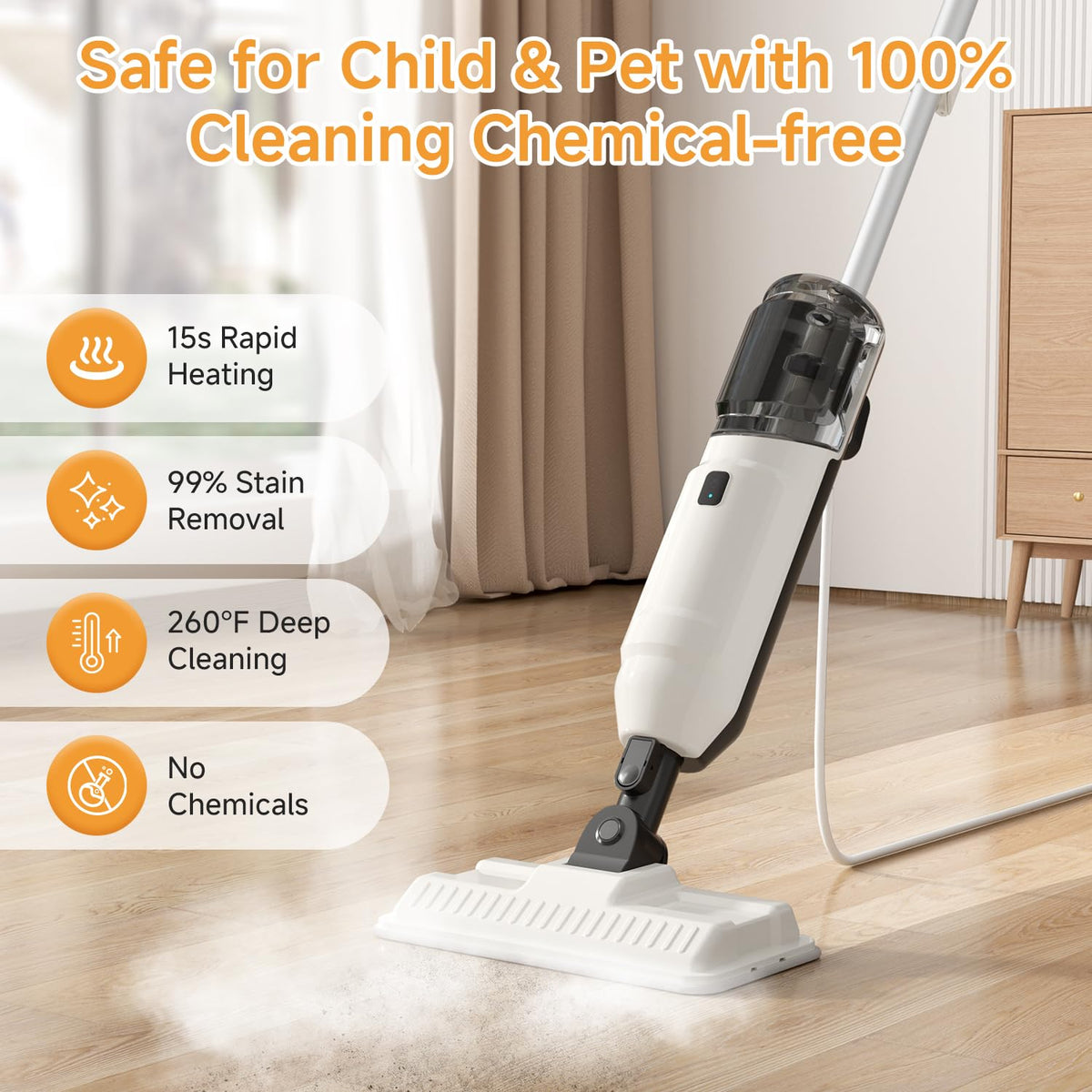 Wotaste pet-friendly steam cleaner safely neutralizing odors with steam