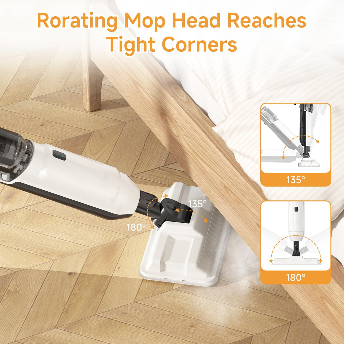 Wotaste steam mop with a 20-foot cord reaching distant areas