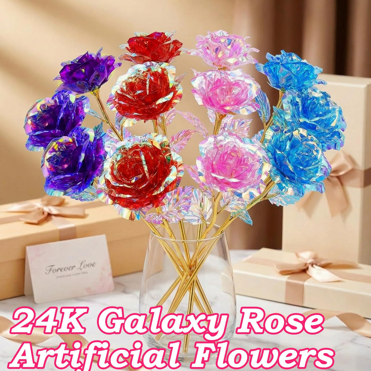 Wowagoga galaxy rose pink close-up highlights shimmer and realism.