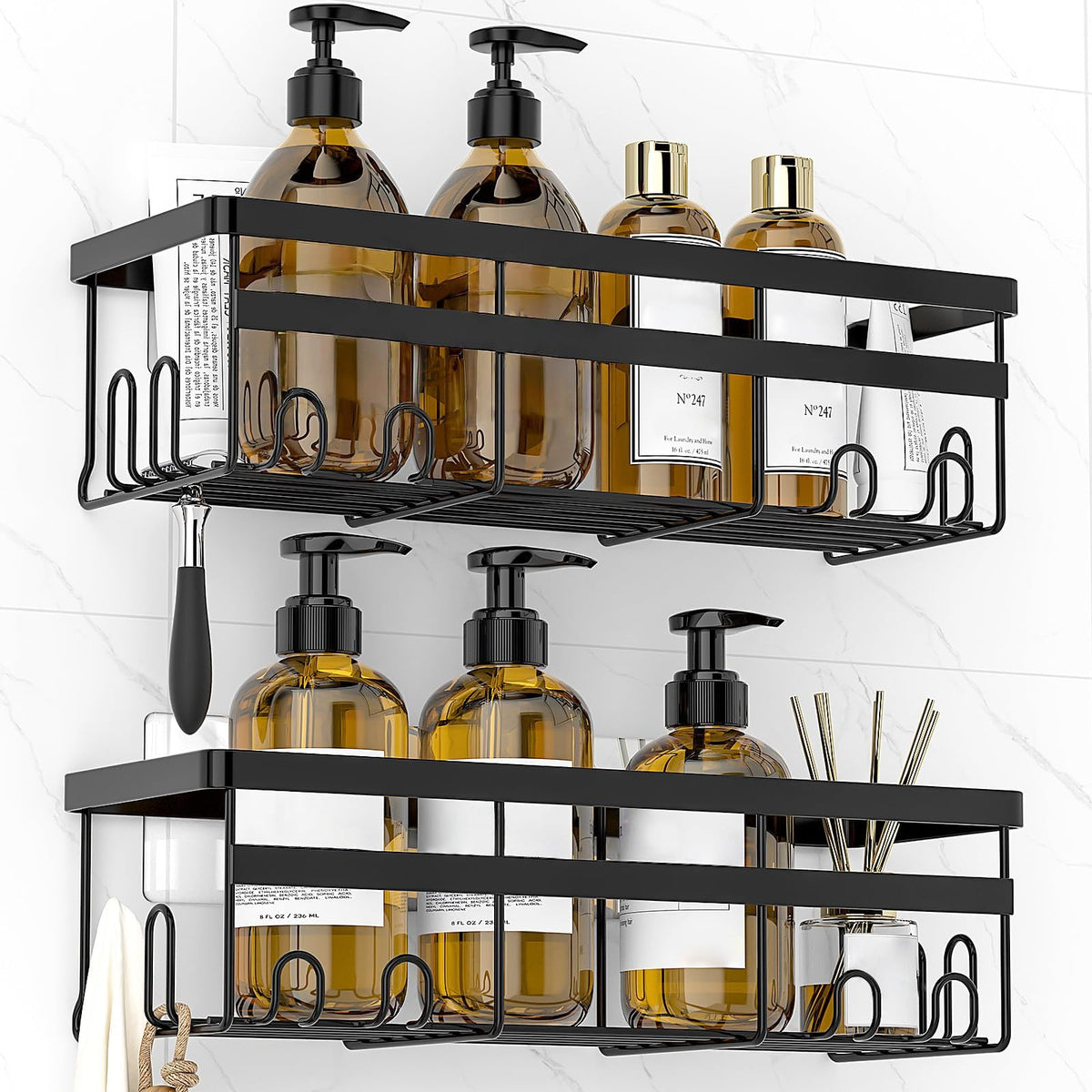WOWBOX shower caddy adhesive hanging shelf keeps shower toiletries organized