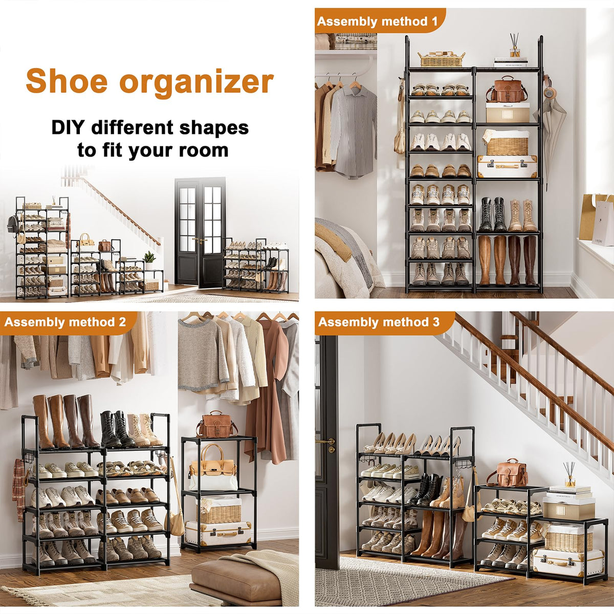 WOWLIVE 9-Tier Shoe Rack dimension detail shows height and width clearly