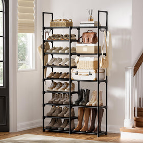 WOWLIVE 9-Tier Shoe Rack side view highlights compact footprint for small spaces