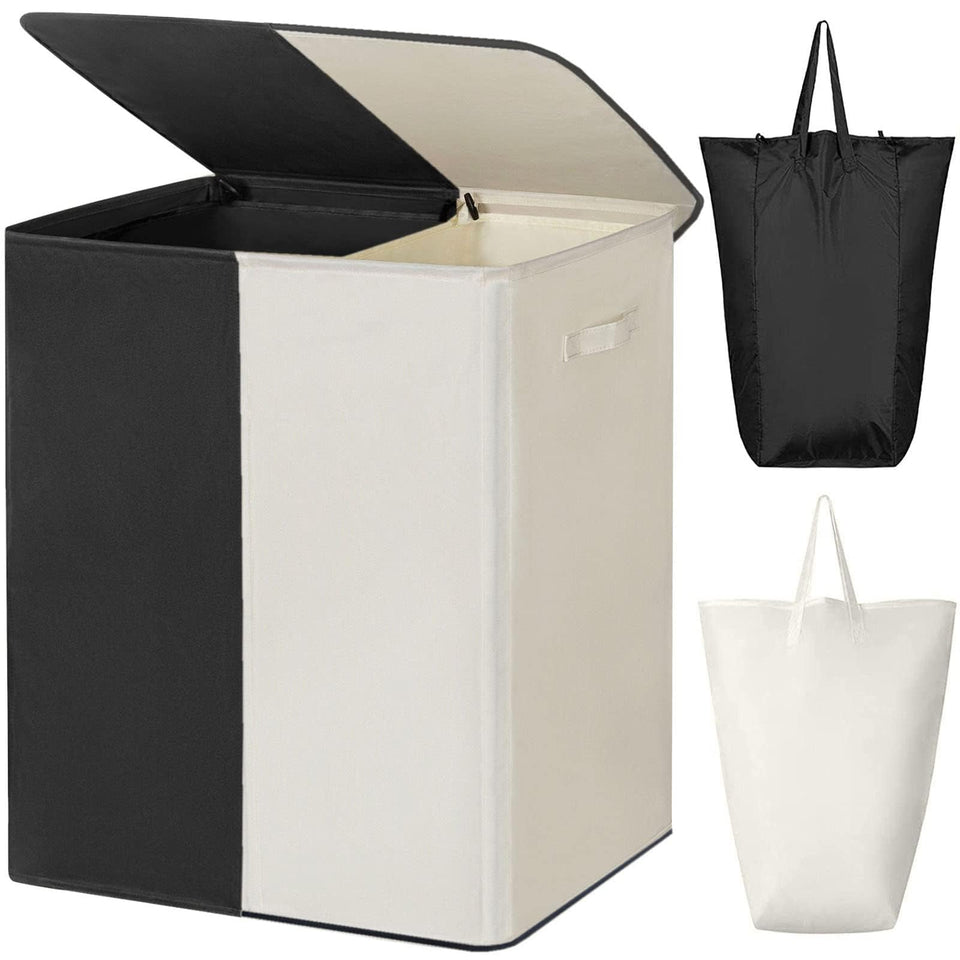 WOWLIVE double laundry basket with lid keeps clothes neatly covered and odors contained.