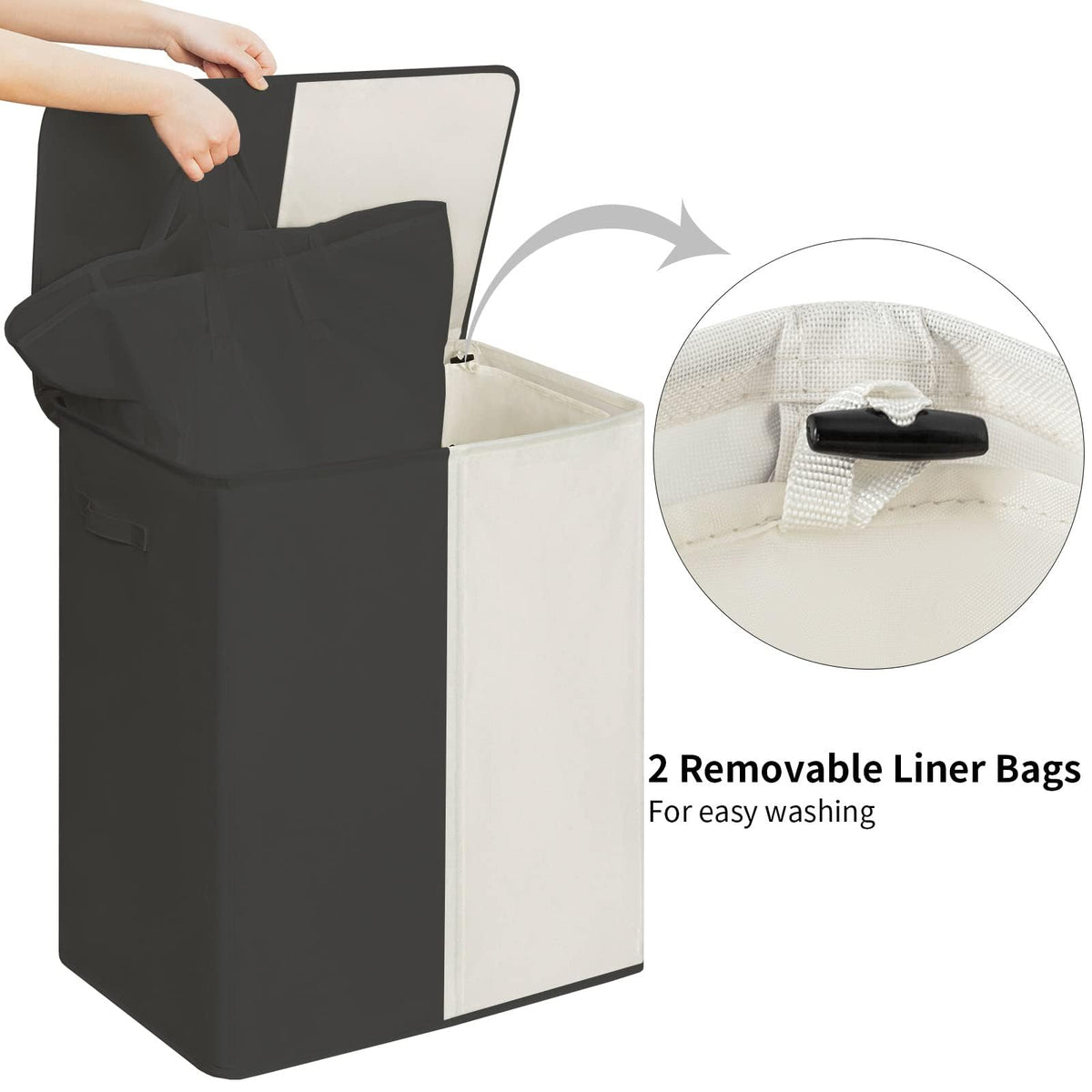 WOWLIVE double laundry basket removable bags enable easy transfer to washer.