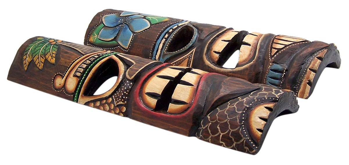 Wowser detailed wood carving tiki mask stands 19 inches tall.