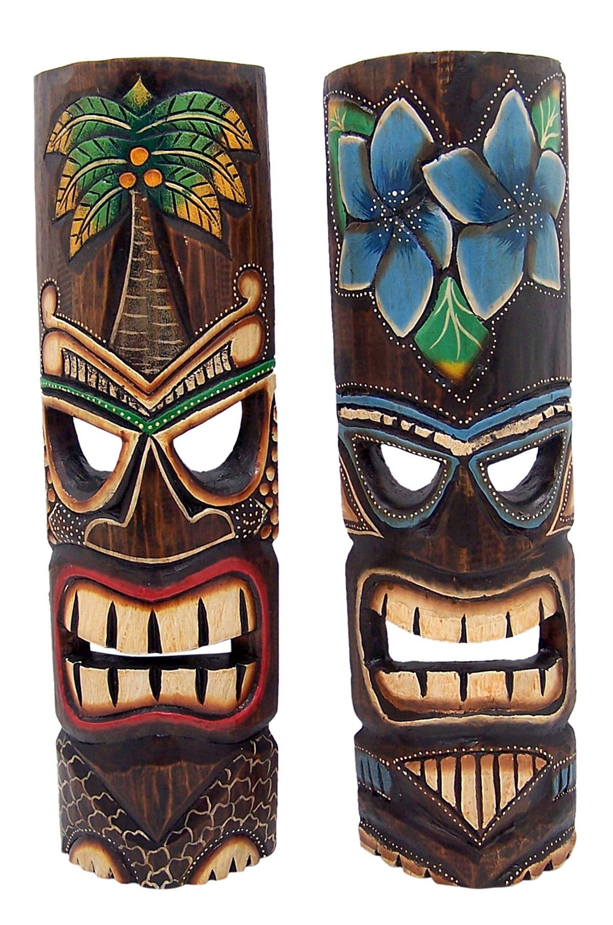 Wowser floral tiki mask on wall adds tropical flair to any room.