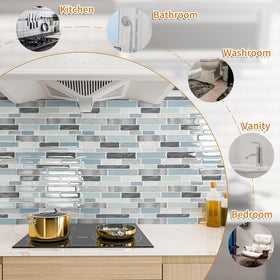 WOWSTAR tile being cut with scissors demonstrates effortless custom fitting around outlets.