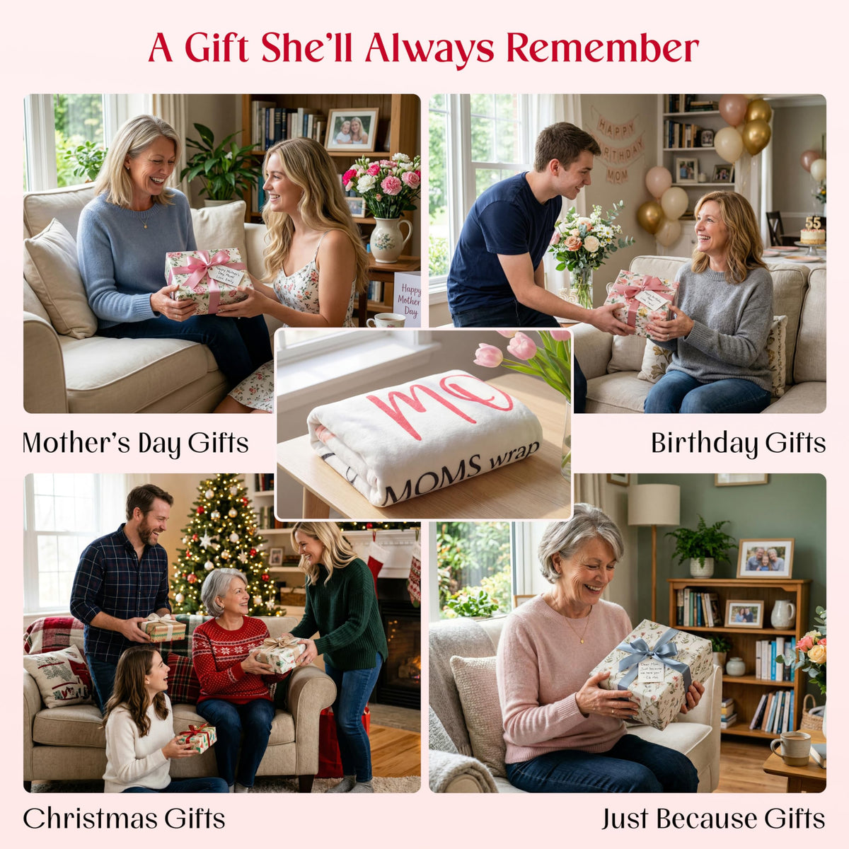 WRAPIX gift-ready packaging for a mom blanket gift