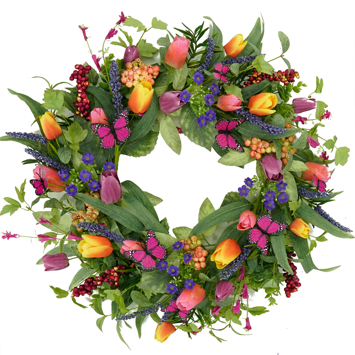 WreathDream 22in tulip wreath front door with vibrant tulips for a welcoming entry.