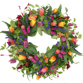WreathDream 22in tulip wreath front door with vibrant tulips for a welcoming entry.