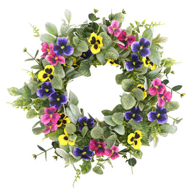 WreathDream artificial spring wreath with pansy flowers enhances front door curb appeal