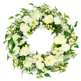WreathDream artificial spring wreath on front door adds timeless curb appeal