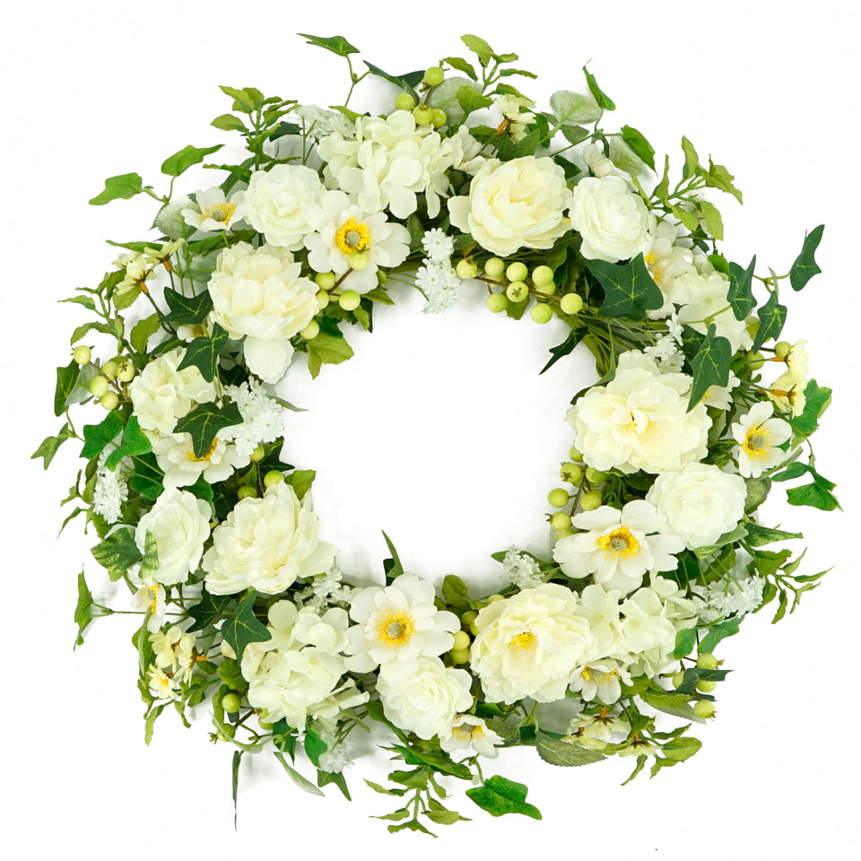 WreathDream artificial spring wreath on front door adds timeless curb appeal