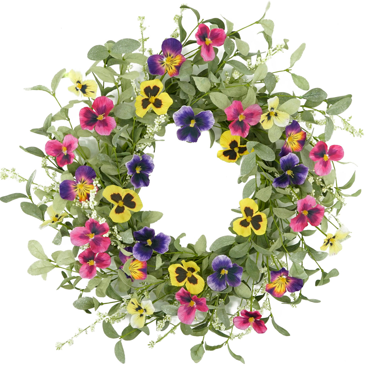 WreathDream front-door pansy wreath with spring palette for curb appeal.