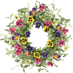 WreathDream front-door pansy wreath with spring palette for curb appeal.
