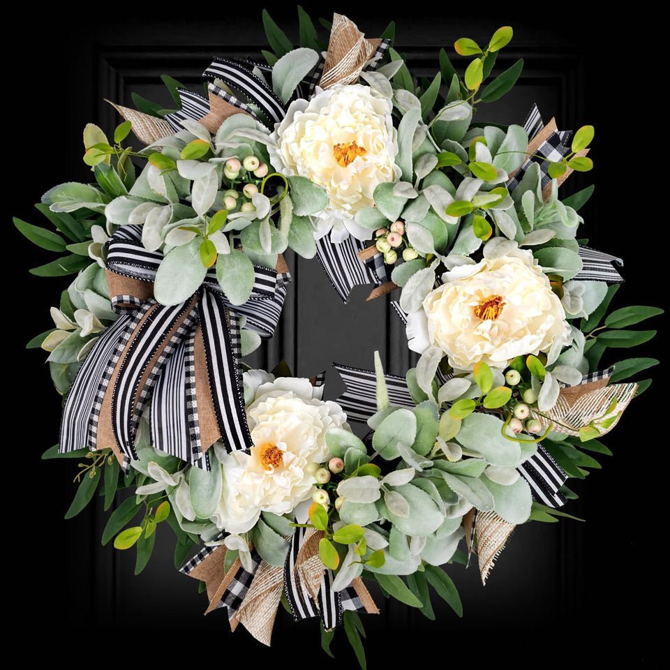 WREATHOME Lambs Ear Wreath with front-door appeal for all-season charm.
