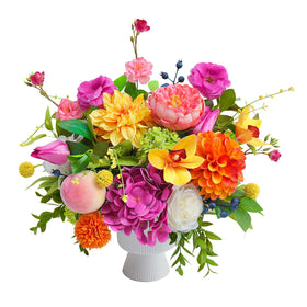 WreathQueen artificial flowers in vase with silk peony, tulips and dahlias for elegant centerpiece
