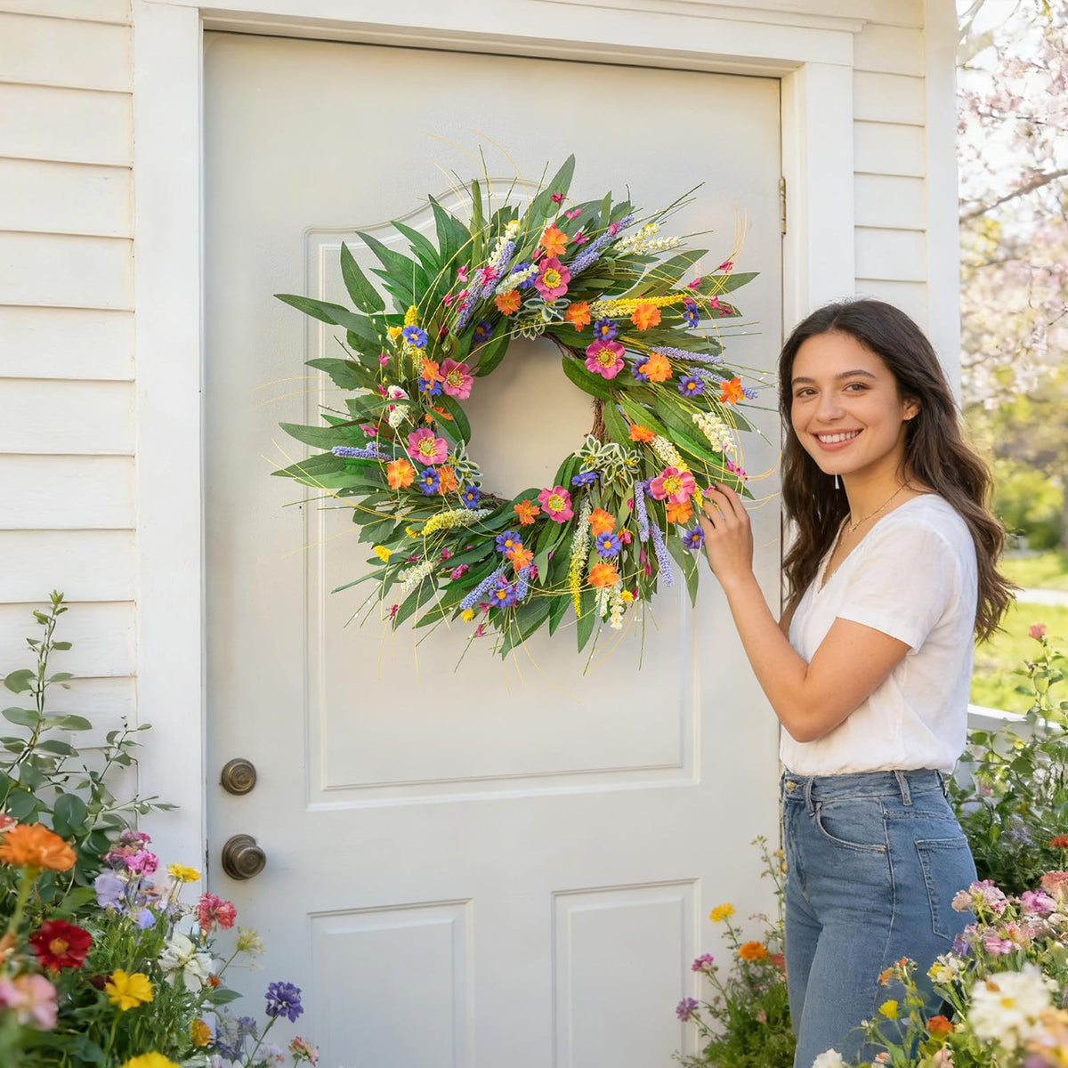 Wreathqueen gift-ready-spring-wreath ideal for housewarmings and celebrations.