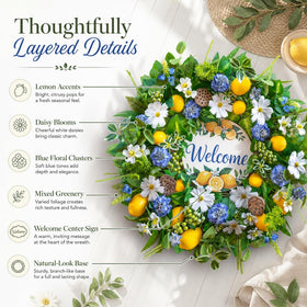 WreathQueen lemon-daisy closeup highlighting lifelike floral details for realistic decor.