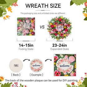 WreathQueen pink roses and cherry blossoms create lifelike seasonal color.