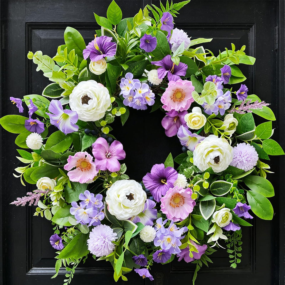 WreathQueen spring front door 24-inch wreath enhances curb appeal.