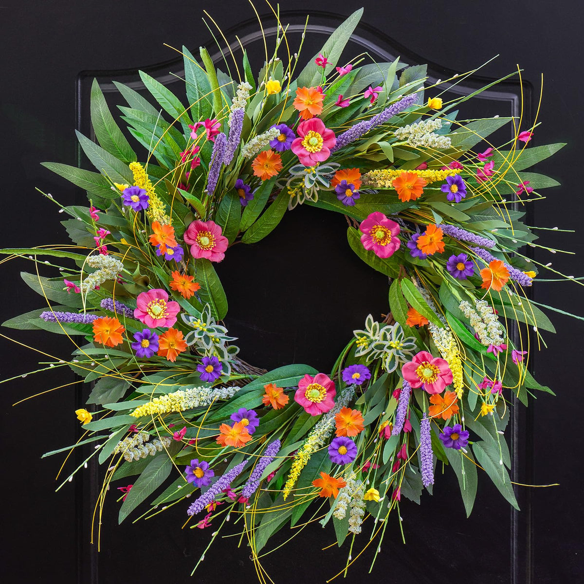 Wreathqueen spring wreath front door 24in with wildflowers boosts curb appeal.