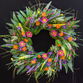 Wreathqueen spring wreath front door 24in with wildflowers boosts curb appeal.