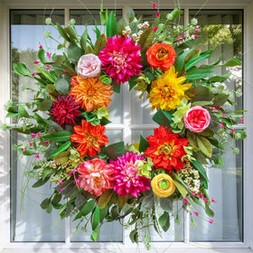 WreathQueen summer wreath with yellow mini roses for a cheerful porch