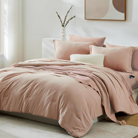 WRENSONGE microfiber comforter close-up shows ultra-soft hand-feel.