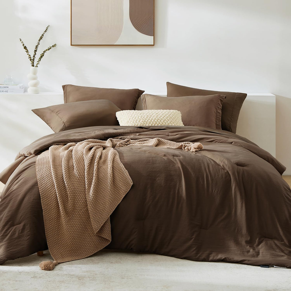 WRENSONGE queen comforter set in chocolate brown for all-season warmth.