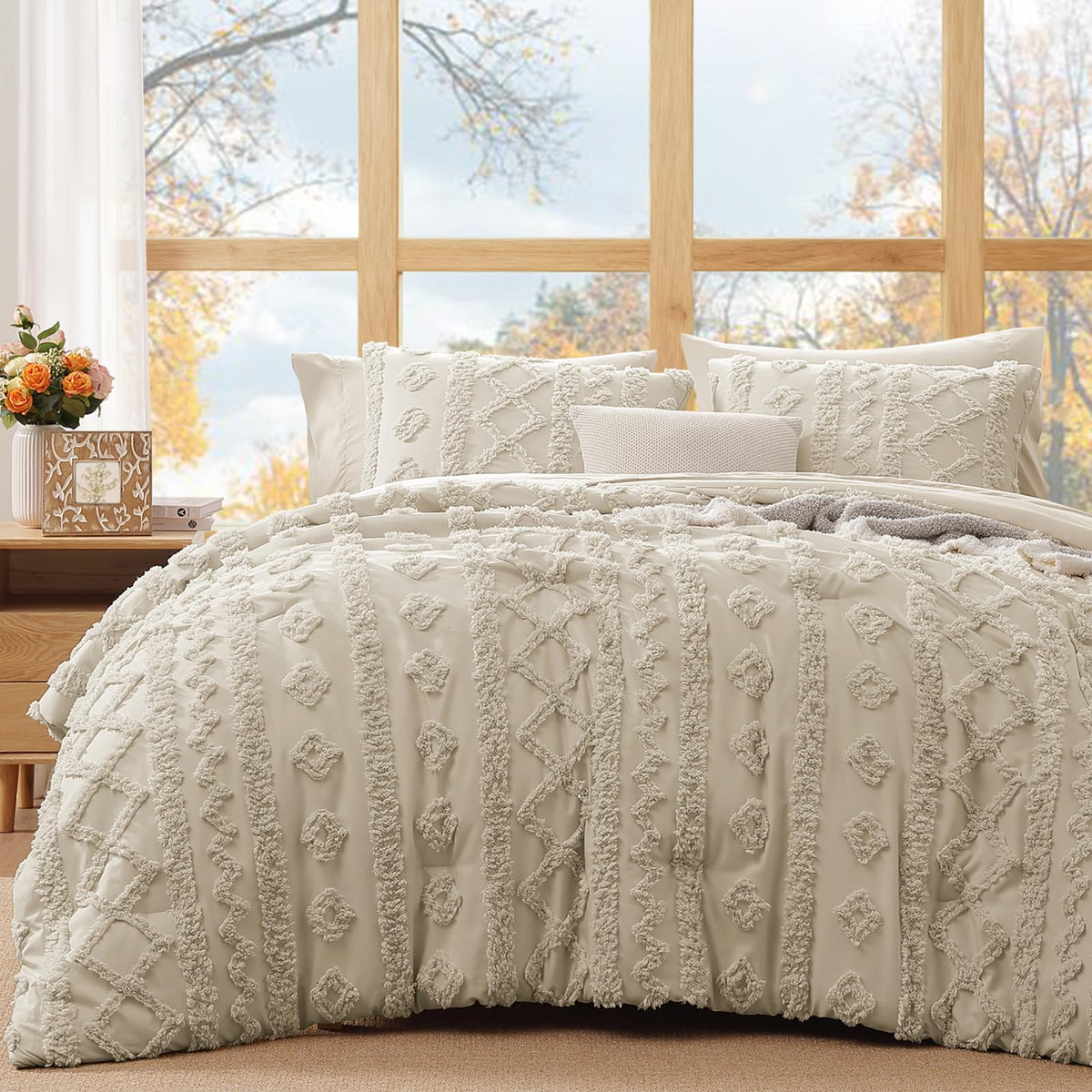 WRENSONGE queen comforter setup on bed for plush warmth and timeless style
