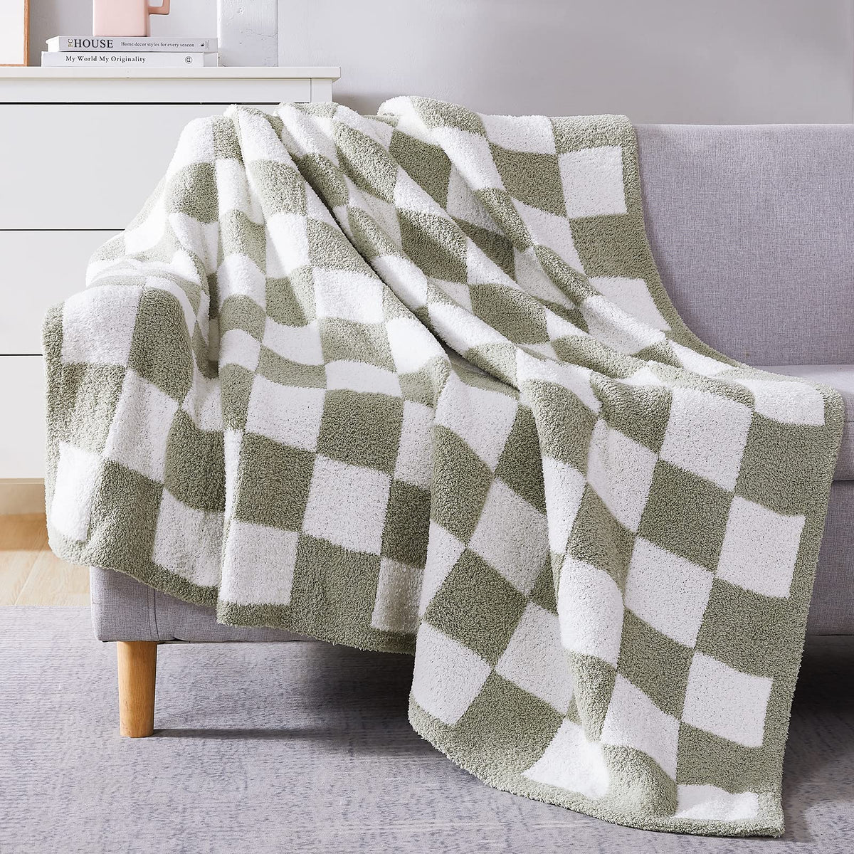 wrensonge checkered throw close-up of plush microfiber texture