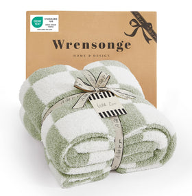 wrensonge checkered throw blanket in sage green on sofa for cozy style