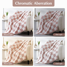 WRENSONGE pink plaid cozy blanket keeps you warm during chilly nights.