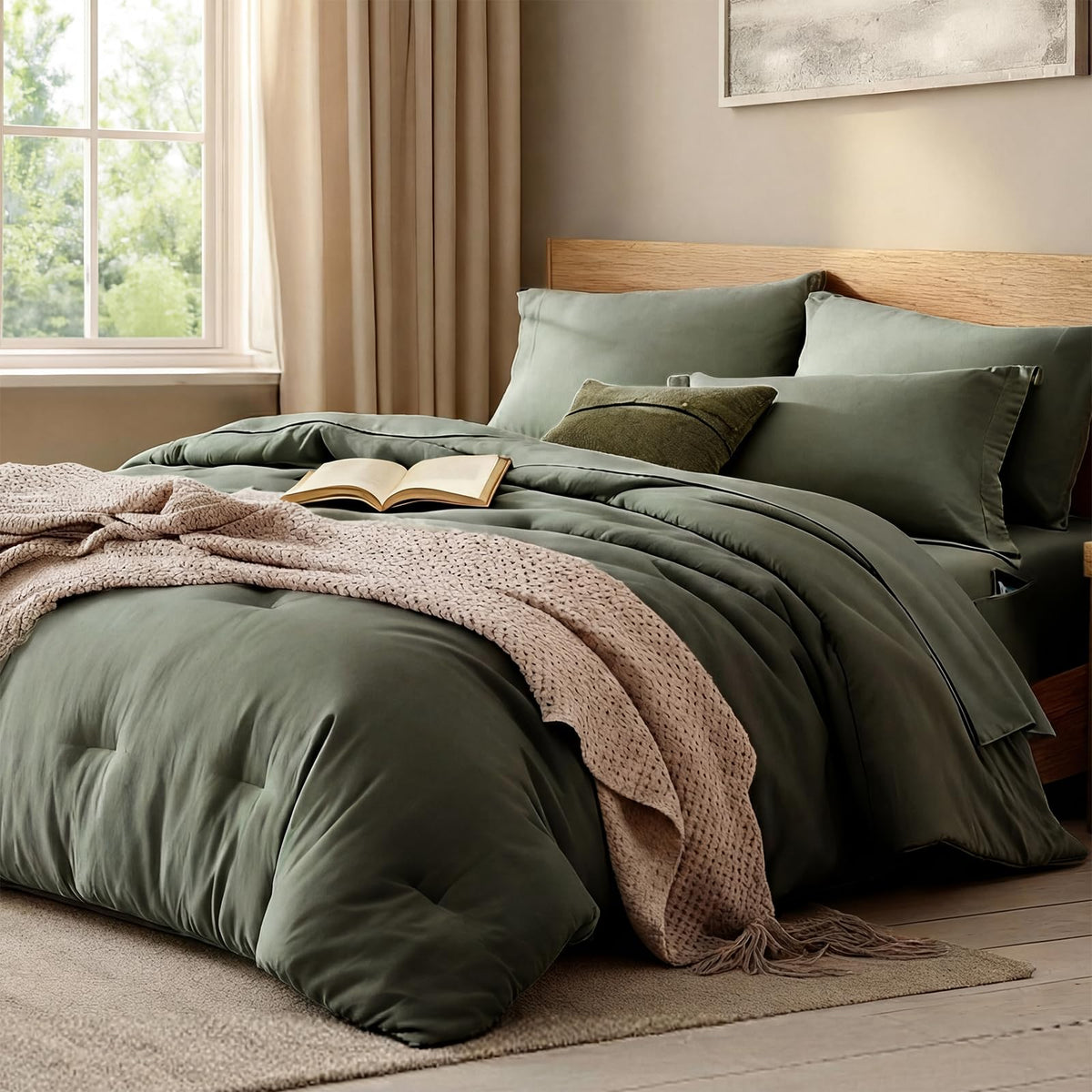 WRENSONGE olive green comforter packaging showing clean vacuum-seal protection