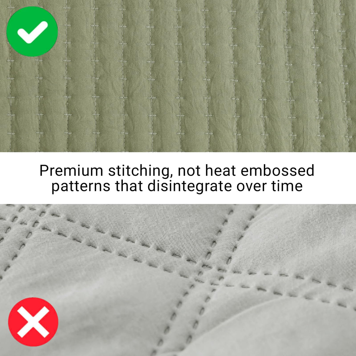 WRENSONGE olive green quilt closeup highlighting stitching and durability.